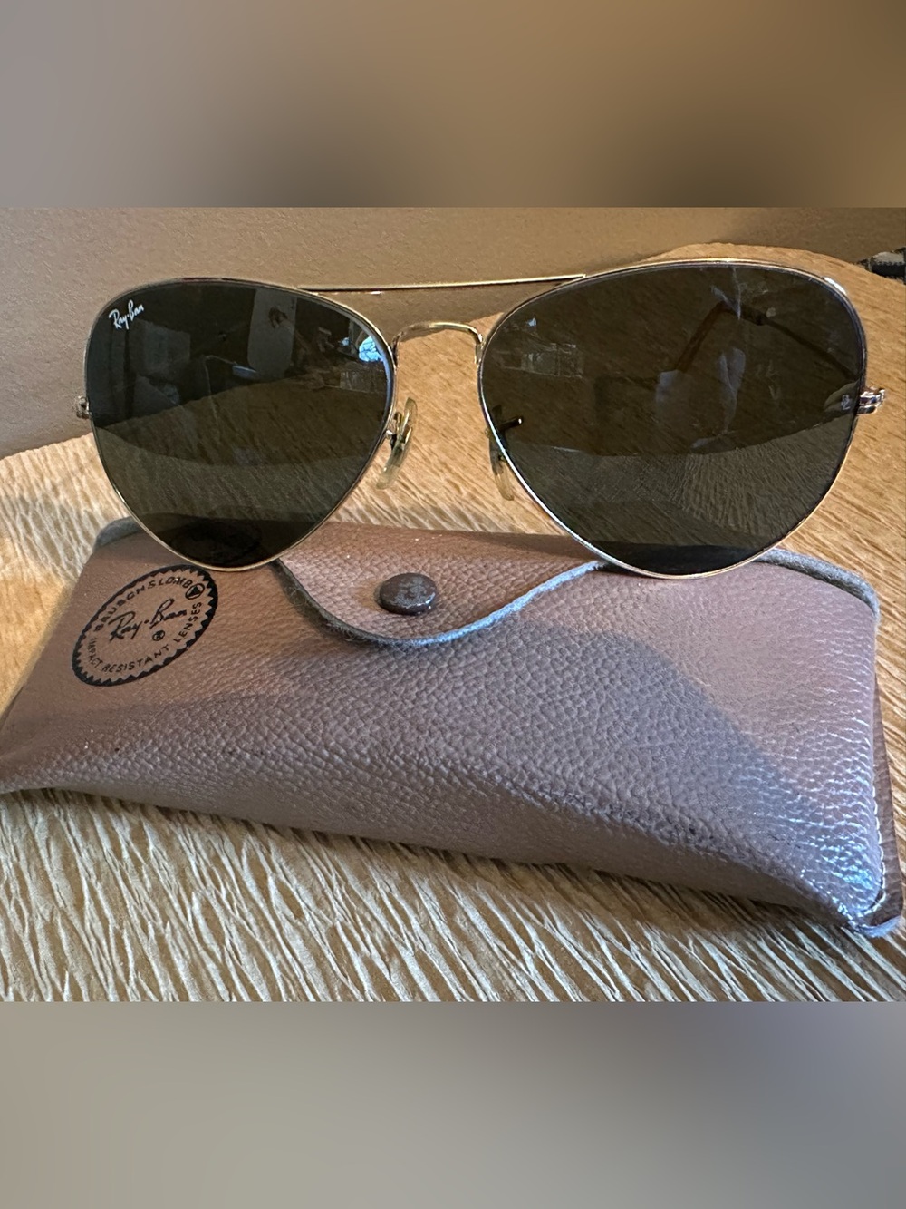 Vintage Ray-Ban Gold Frame Aviator Sunglasses with Dark Gray Lenses